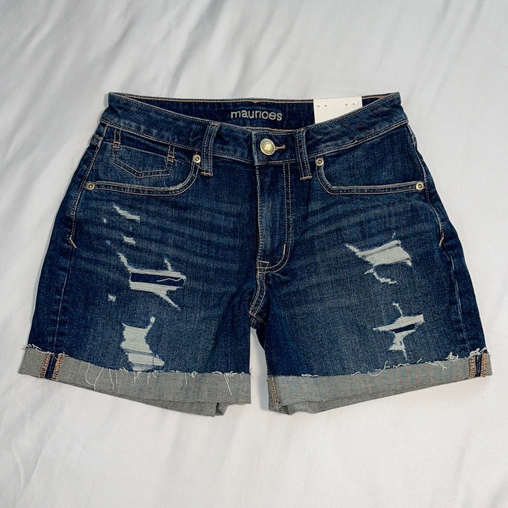 Maurices Destructed Boyfriend Denim Shorts - Picture 1 of 8